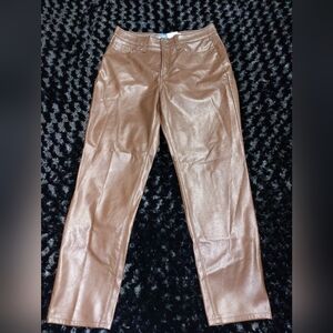 Sophisticated Brown Faux Leather Straight Leg Pants
